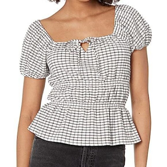 #55 NWT Madewell Tiered Peplum Top in Black/White - Picture 1 of 5